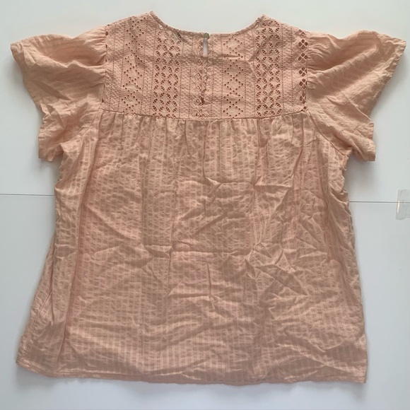 Anthropologie Ella Moss Brianne Peach Eyelet Flutter Sleeve Blouse Size Medium - Picture 6 of 12